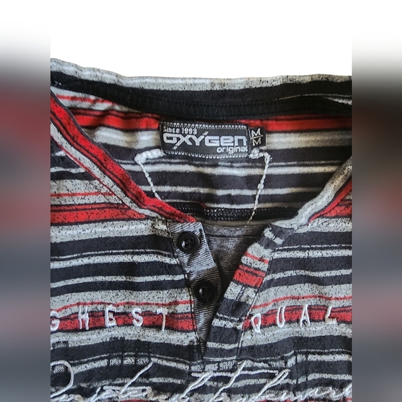 Oxygen Biker Harley Davidson Style Long Sleeve Grunge Punk Y2K Striped Shirt M - Picture 3 of 4